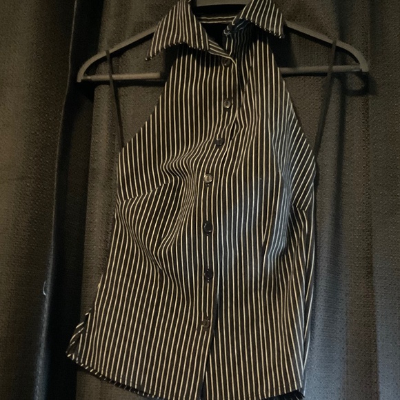 Y2K unique backless pinstripe black & white vest - Picture 4 of 6